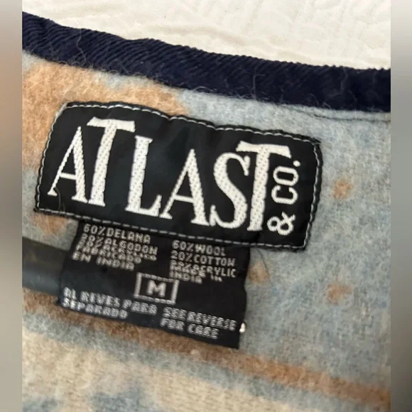 VINTAGE “At Last&Co” 60Wool 40/cotton,acrylic Vest with Blue,black &Tan Pattern. - Picture 3 of 5